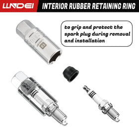 LLNDEI socket attached to ratchet inside engine bay for safe plug access
