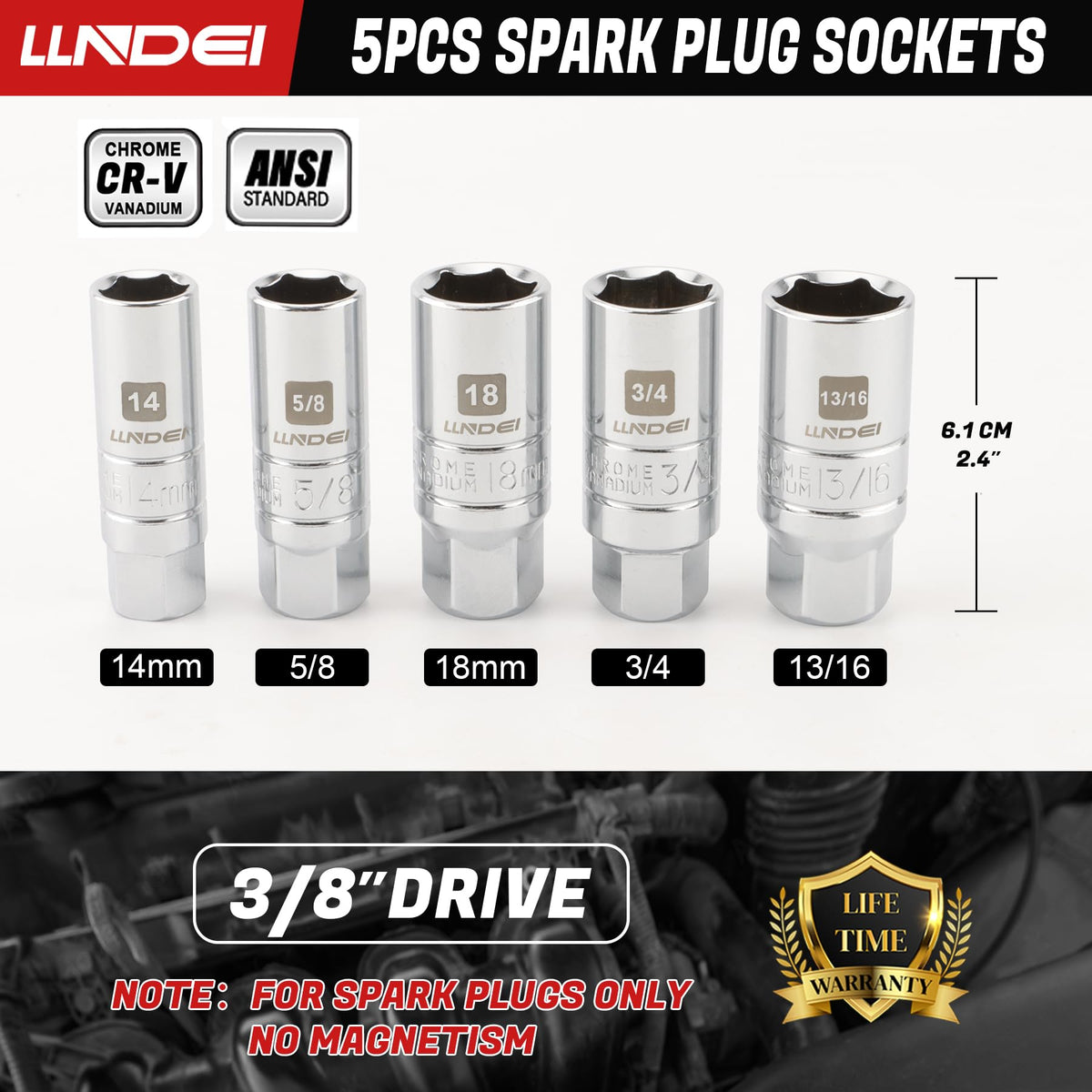 LLNDEI sockets with visible size stamps for faster selection in repairs
