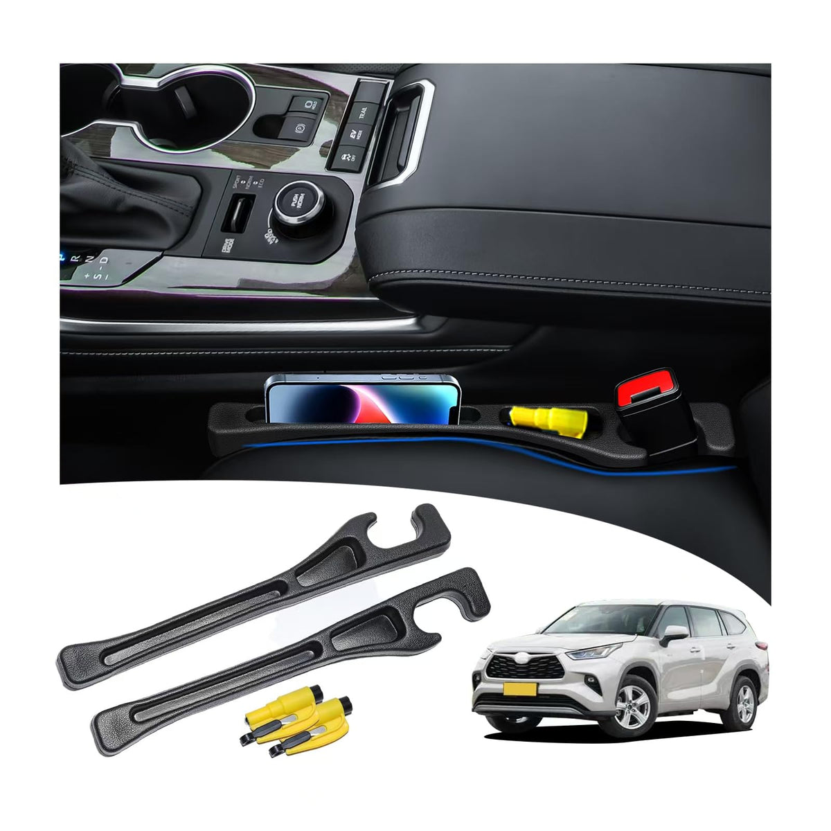 LLXGAB front packaging showing Highlander-compatible gap fillers and tools, organized storage benefit