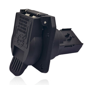 LLYZFED front view of 7-way trailer plug showing pin layout and secure fit