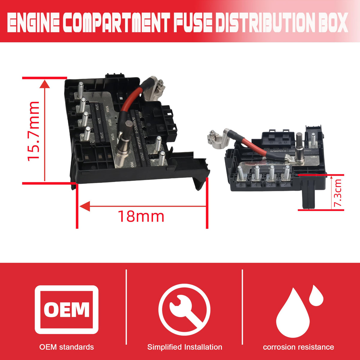 LLYZFED fuse block installed in engine bay demonstrating correct OEM alignment