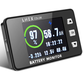 LNEX front display showing clear voltage and current readings for quick checks