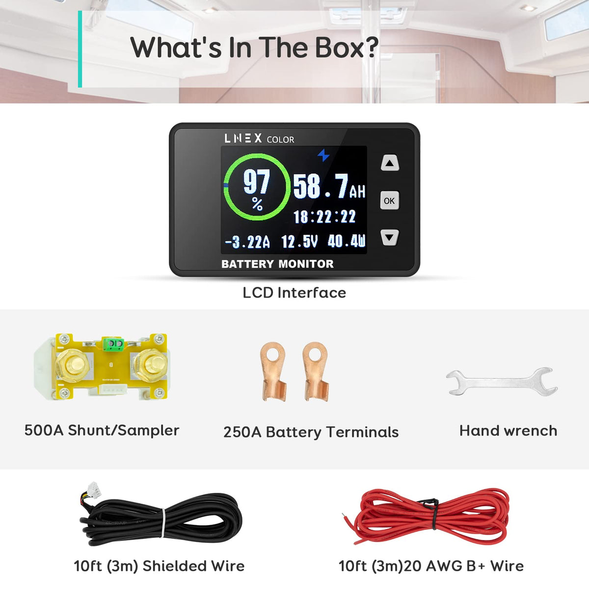 LNEX in camper lifestyle setup illustrating monitoring of house battery during travel