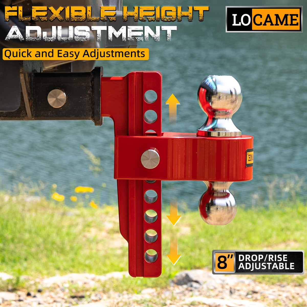 LOCAME hitch beside ruler for scale comparison showing precise sizing