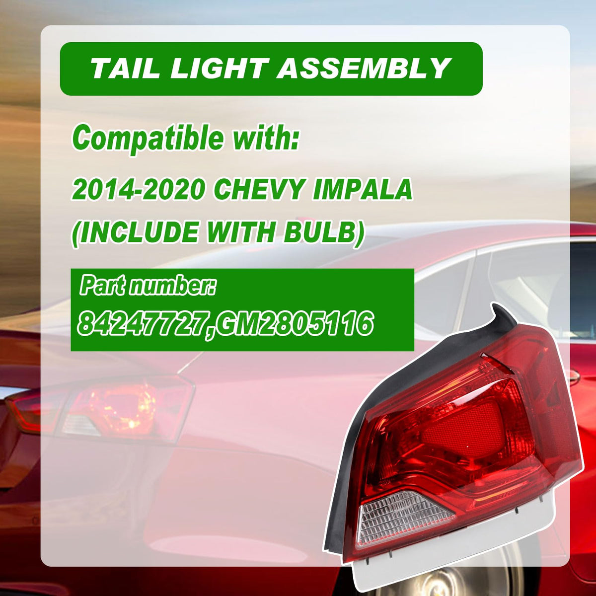 Lochnchn tail light rear view with mounting points and hardware for accurate fit