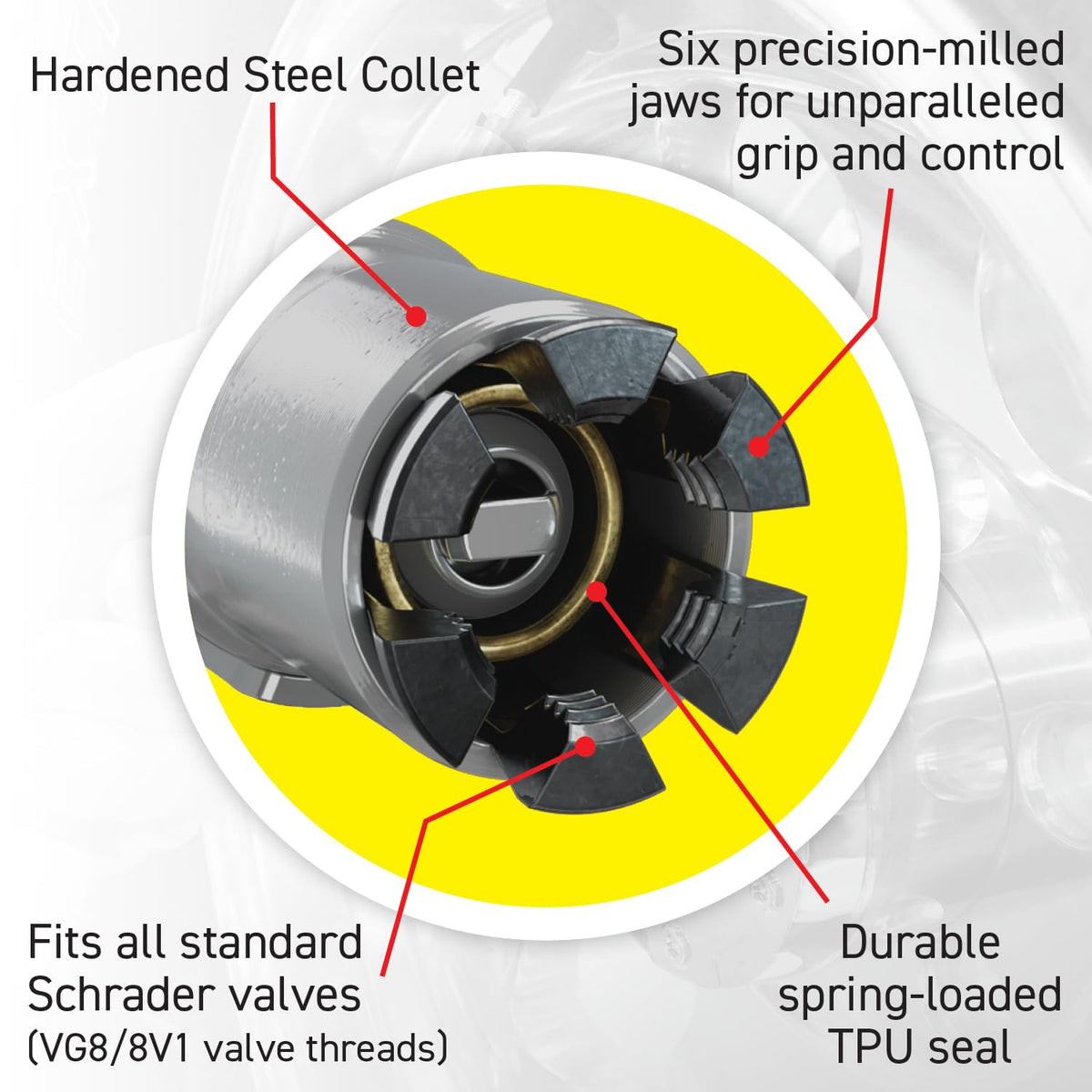 LockNFlate attached to Schrader valve showing hands-free inflation benefit