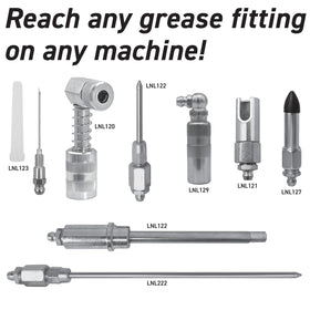 LockNLube adapters arranged showing variety for fast fitting access