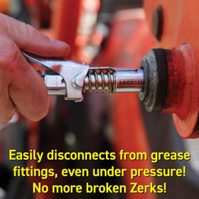 LockNLube attached to a Zerk fitting highlighting compatibility and tight access