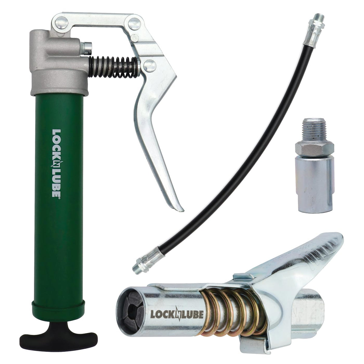 LockNLube mini grease gun front view showing compact design and portability