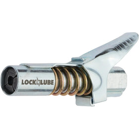 LockNLube thumb lever being pressed for one-hand attach and release benefit