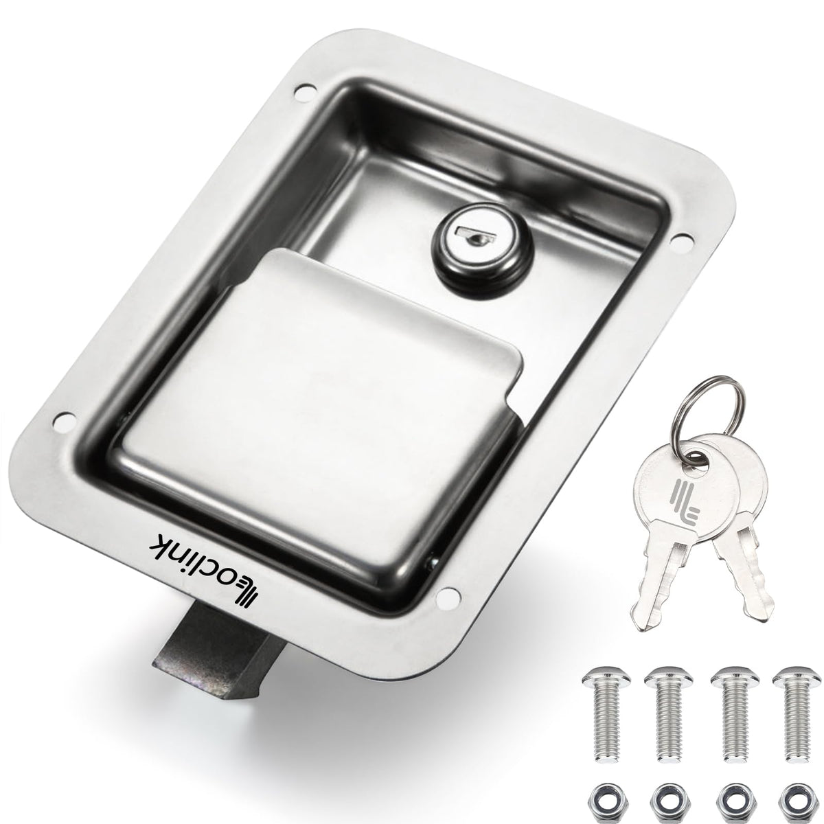 Loclink front view paddle latch showing sleek stainless finish and secure fit