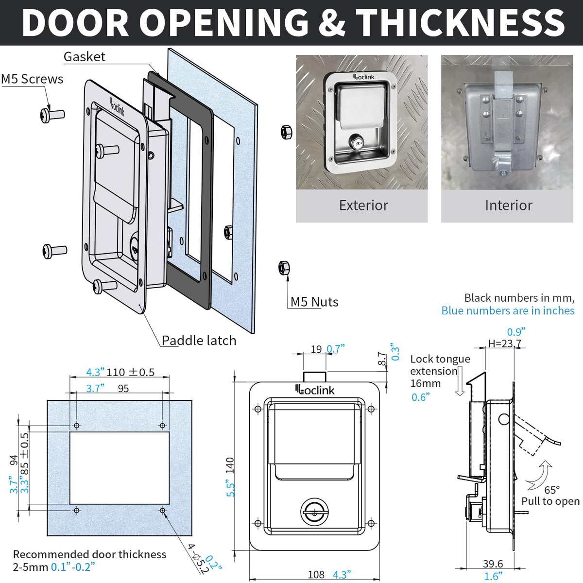 Loclink side profile mounted to door demonstrating flush low-profile benefit