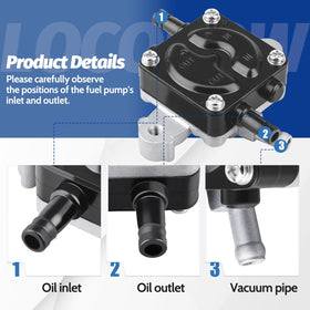 LOCOPOW close-up of 1/4 inch inlet and outlet fittings for secure fuel lines