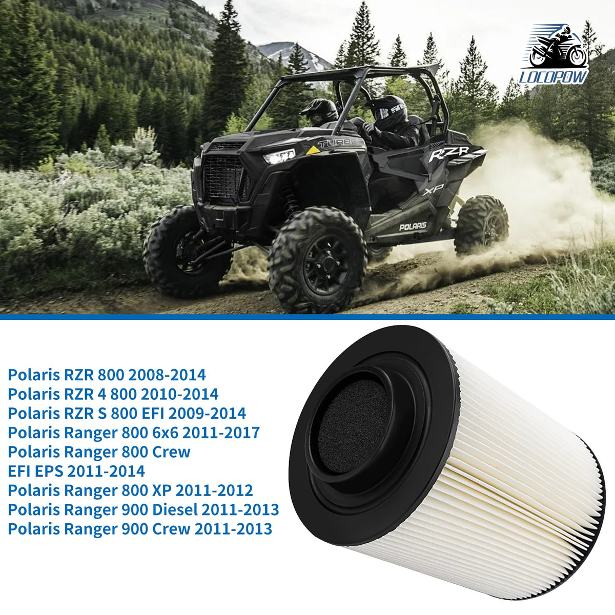 LOCOPOW filter installed in Polaris RZR airbox for easy maintenance