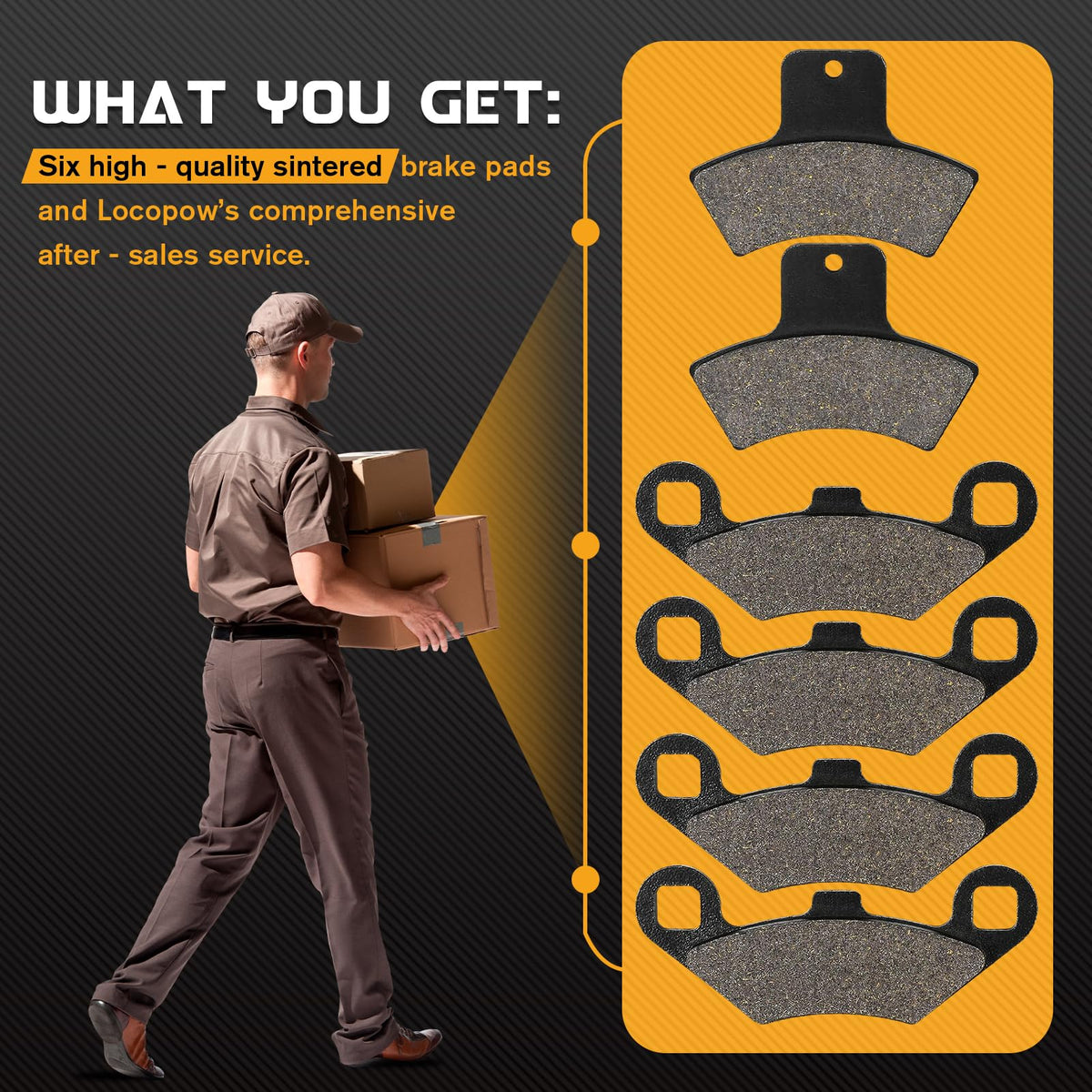 LOCOPOW brake pad next to ruler showing dimensions for accurate fit confirmation