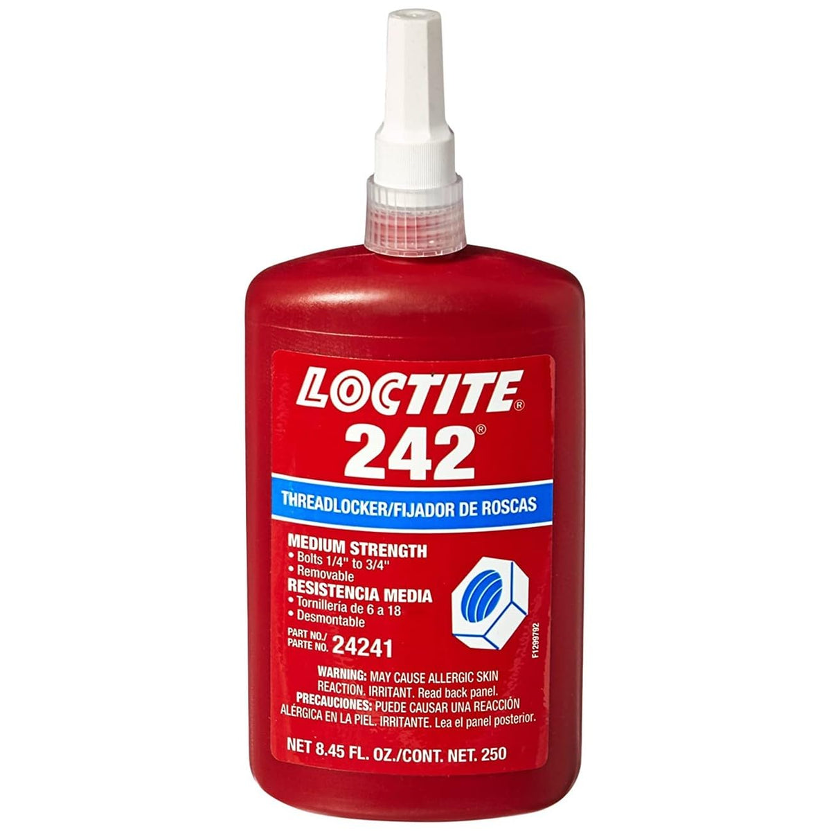 Loctite bottle front label view showing product and secure fastening benefit