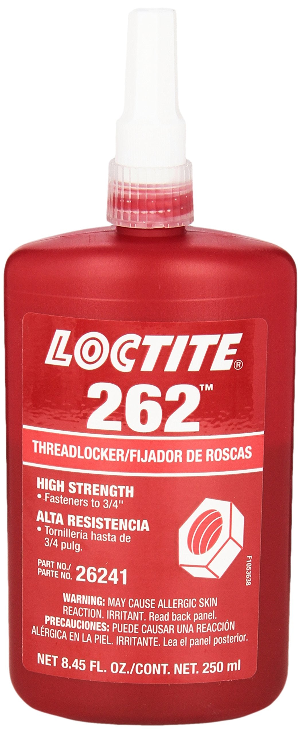 Loctite bottle front view showing red 262 label and volume, demonstrates brand reliability