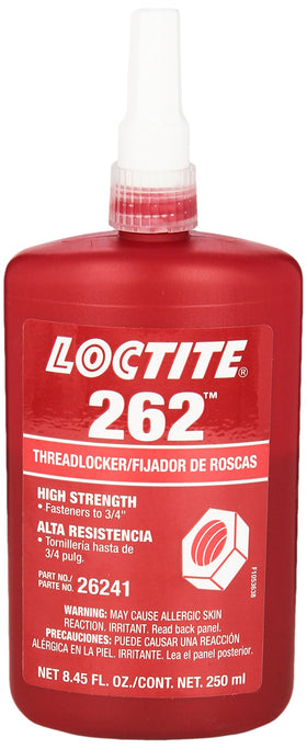 Loctite bottle front view showing red 262 label and volume, demonstrates brand reliability