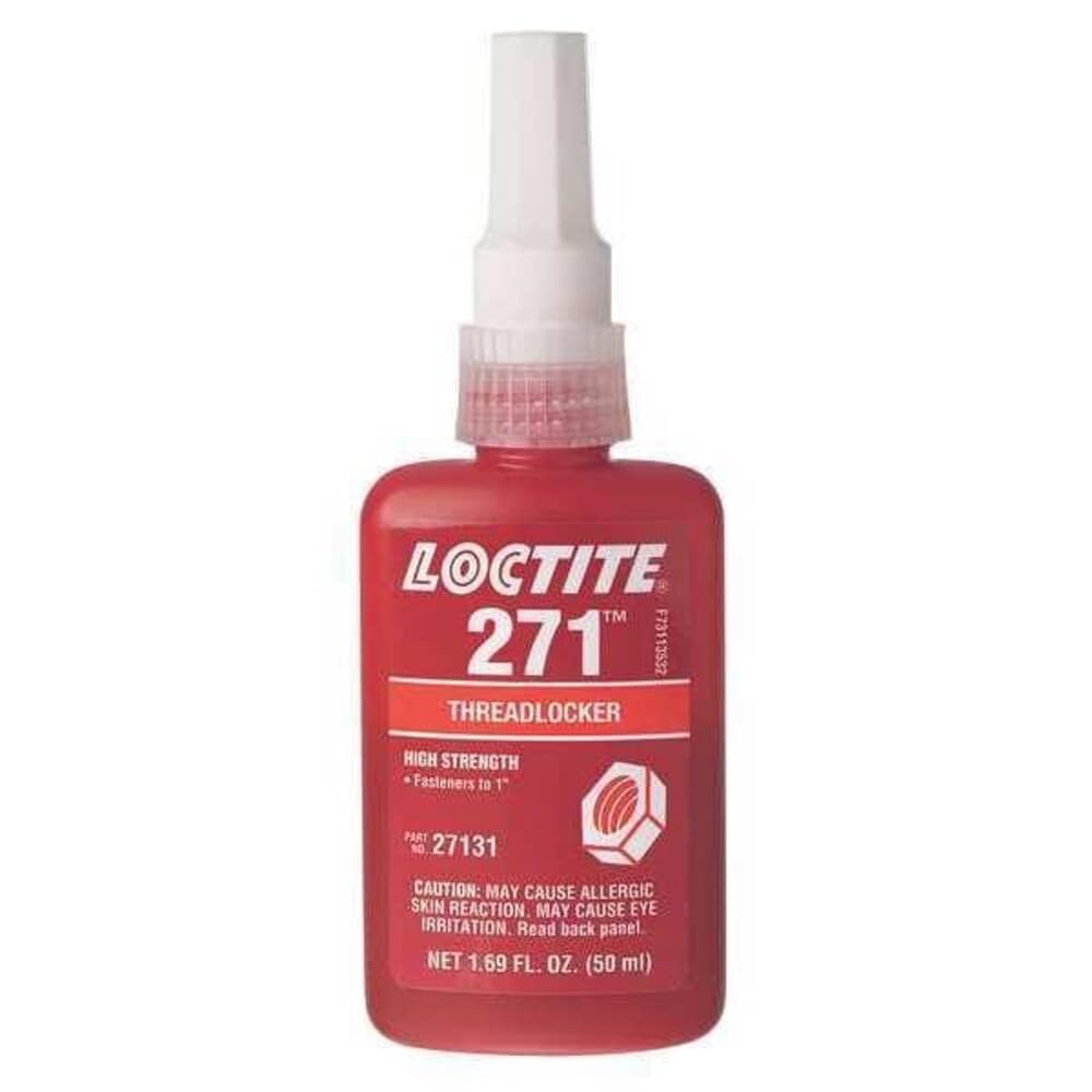 Loctite 271 bottle front view showing label and 250 mL size, promotes reliable permanent locking