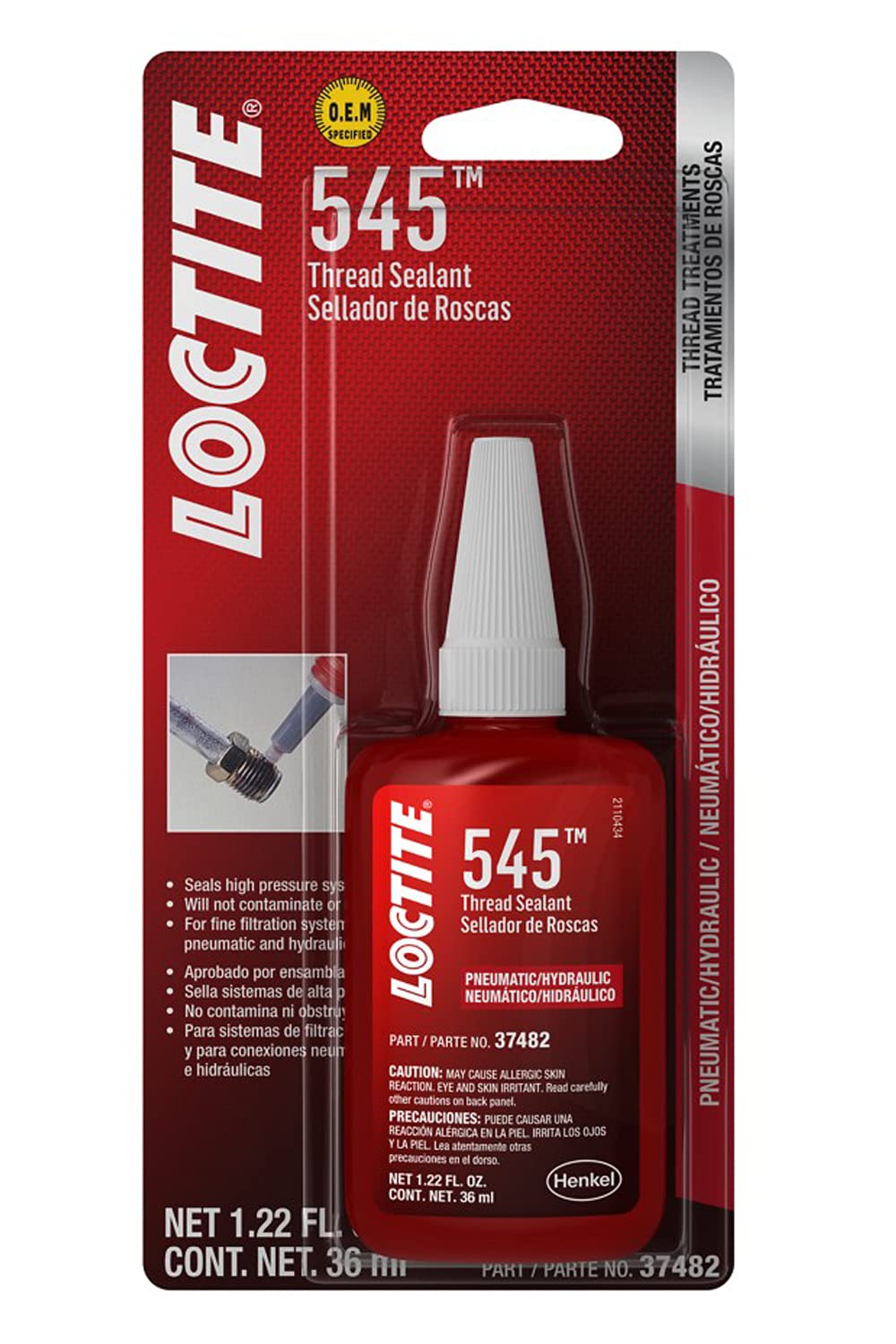 Loctite 545 bottle front view showing label and 36 ml size for reliable sealing