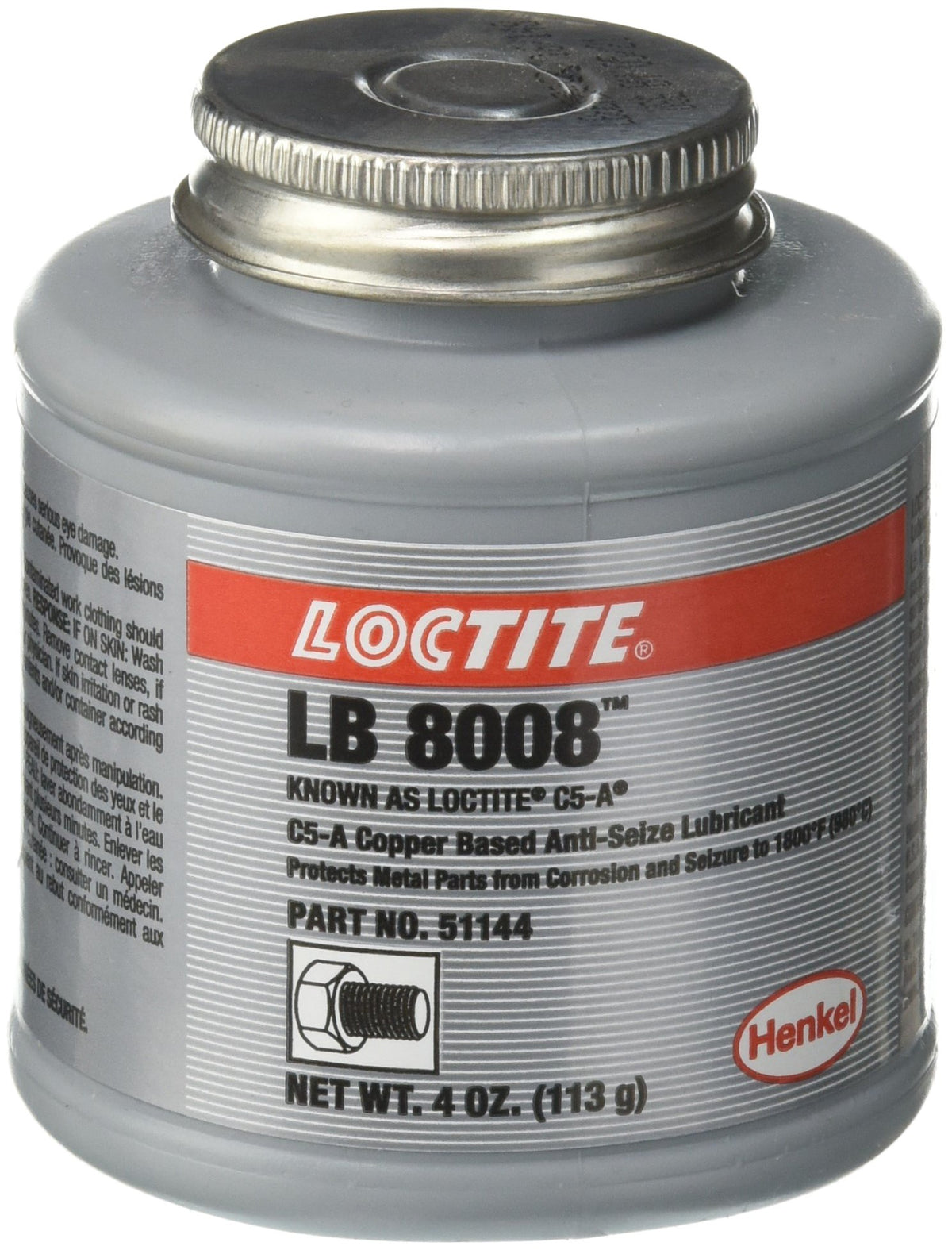 Loctite LB 8008 copper anti-seize brush-top can showing label and applicator for easy precise application