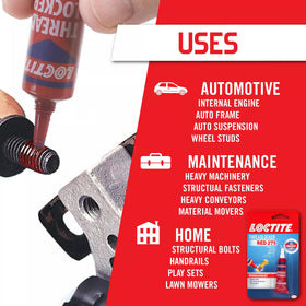 Loctite being applied to bolt threads, ensuring strong, vibration-proof bond