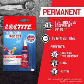 Loctite tube beside 1-inch bolt to show scale, fits large fasteners
