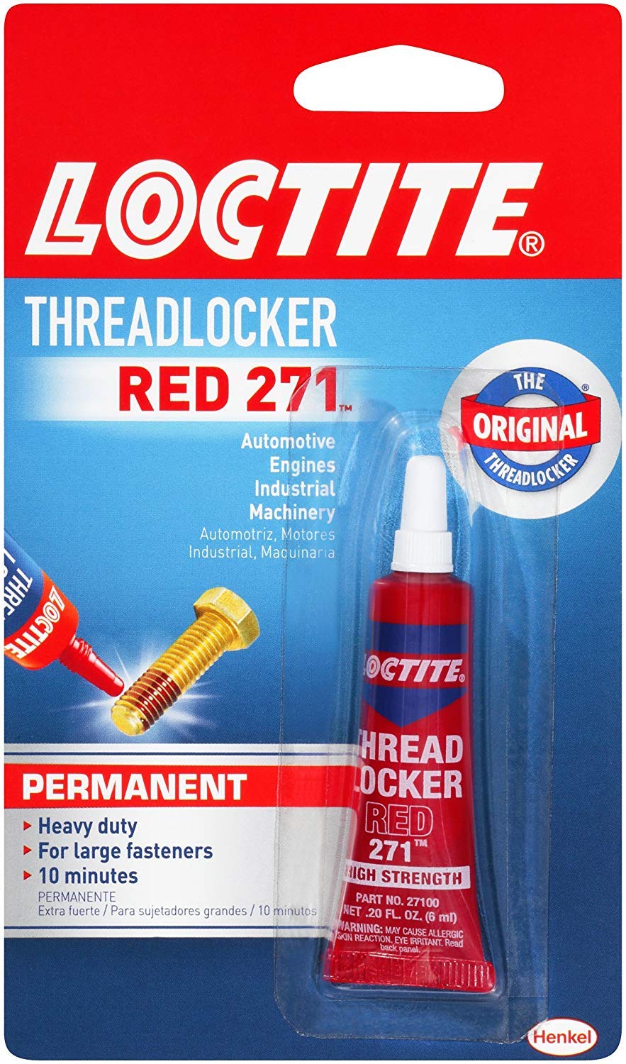 Loctite tube front view showing brand and compact size, reliable fastening