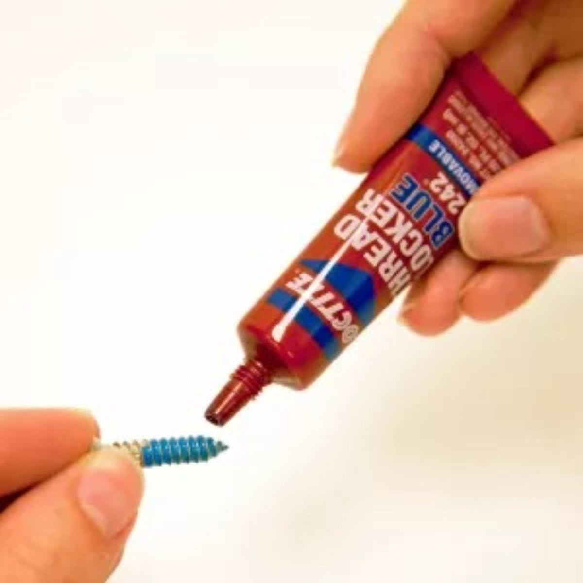 Loctite 6 ml tube beside ruler showing compact size and convenient storage benefit