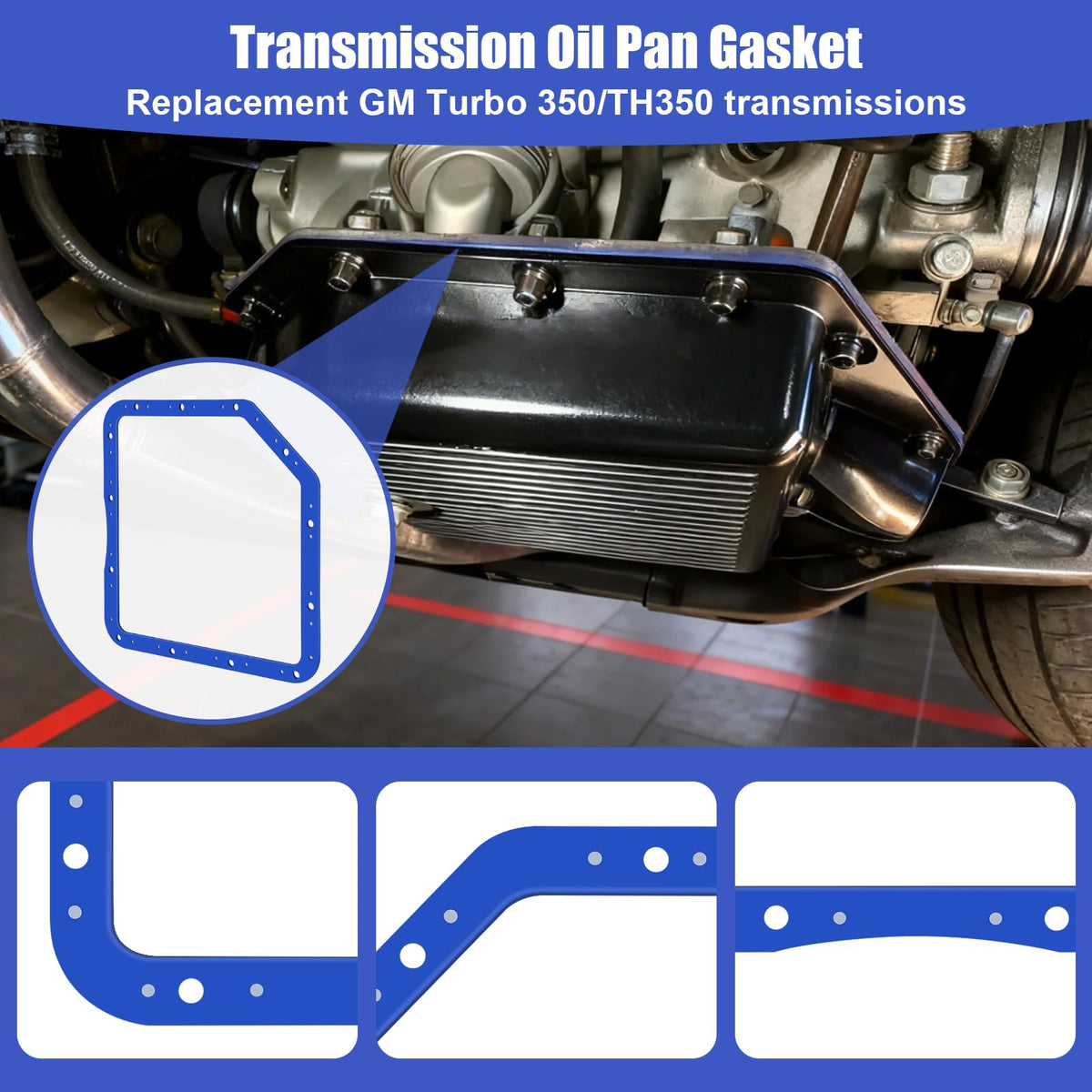 lodfGL gasket seated on GM Turbo 350 pan demonstrating correct placement