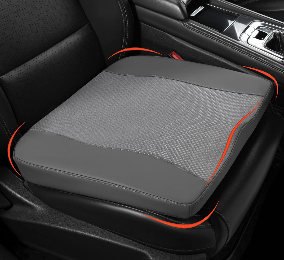 Lofty Aim front view of car seat cushion showing ergonomic shape and improved posture