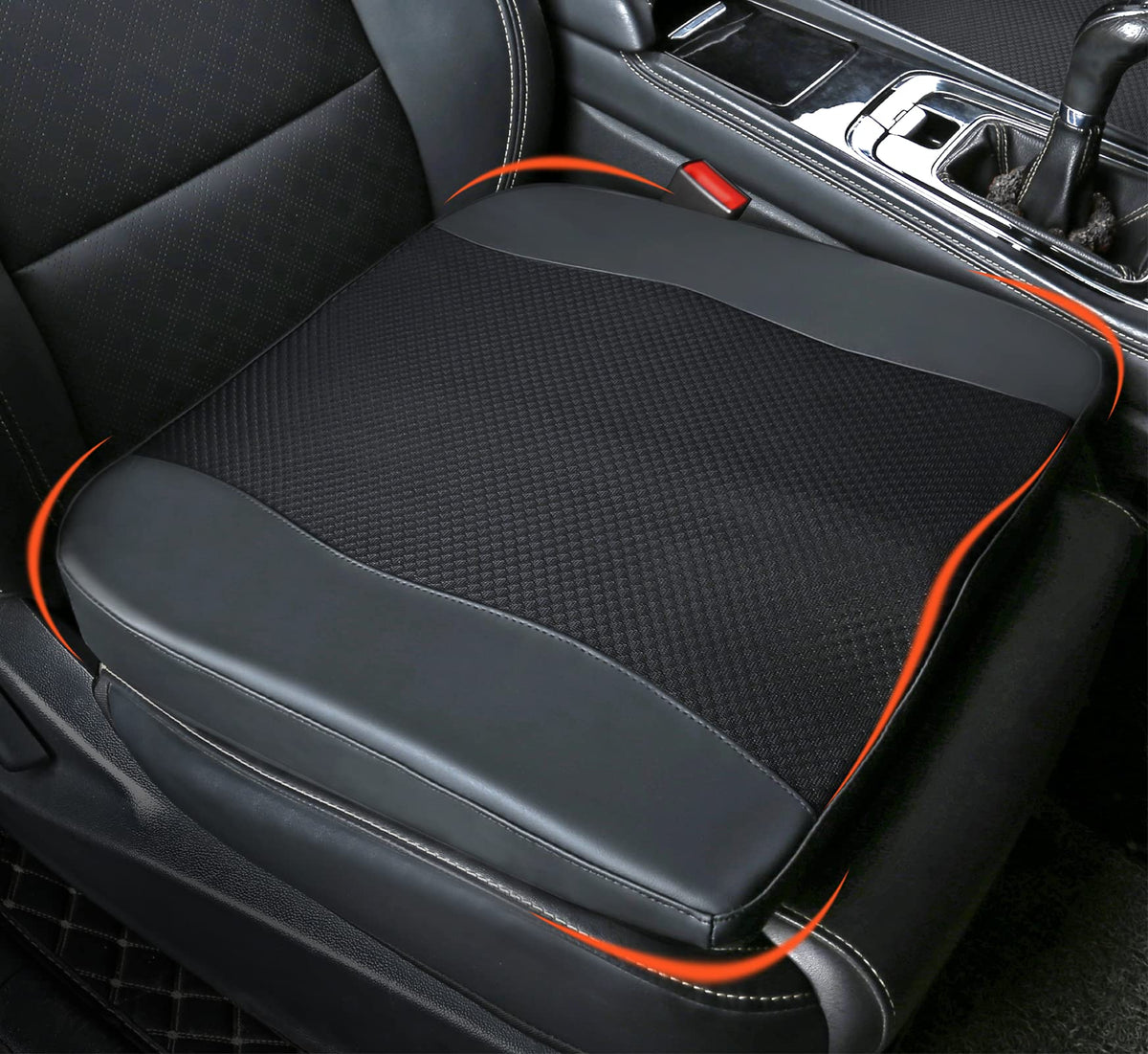 Lofty Aim front view on car seat showing ergonomic support and improved comfort