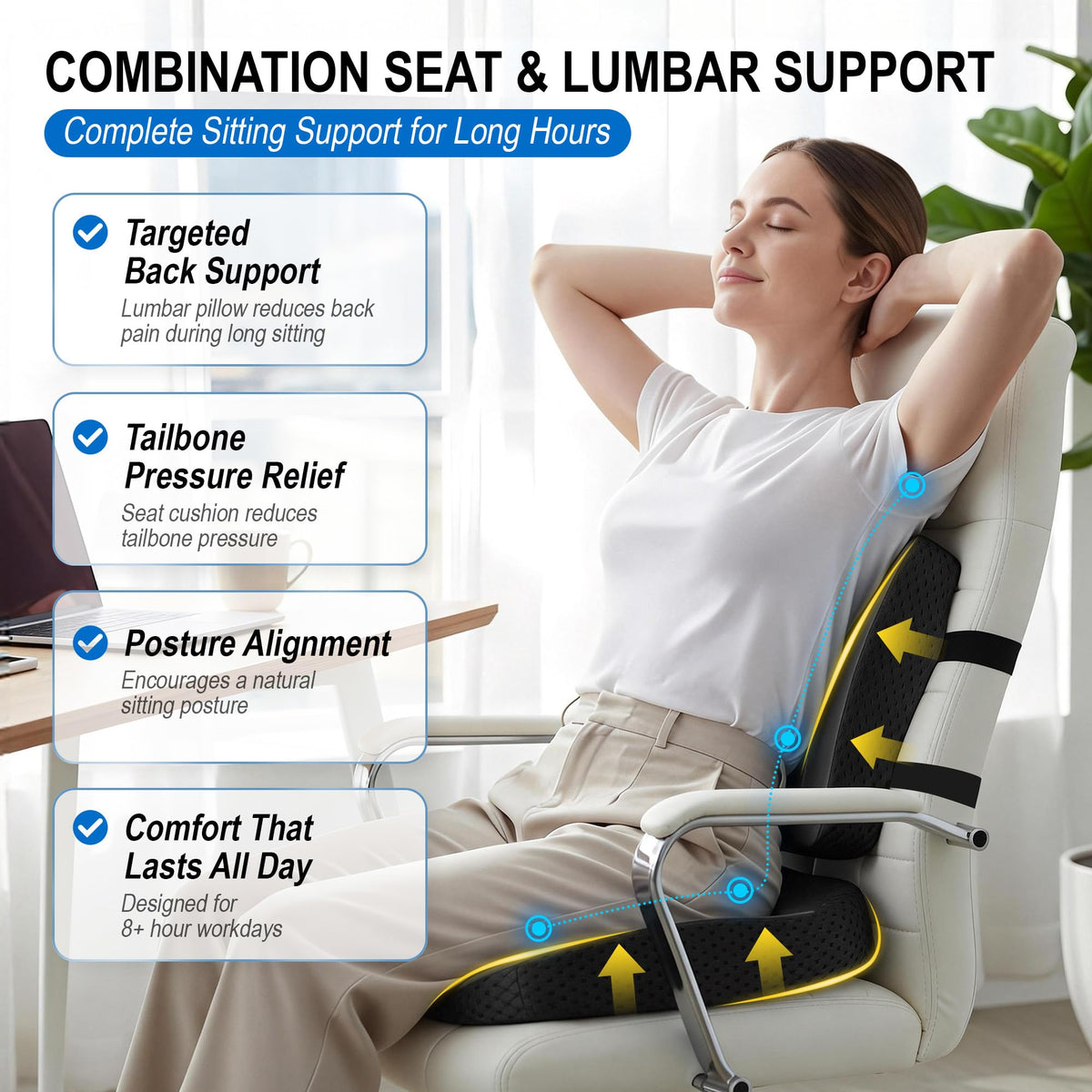 Lofty Aim lumbar pillow contour detail showing targeted lower-back support