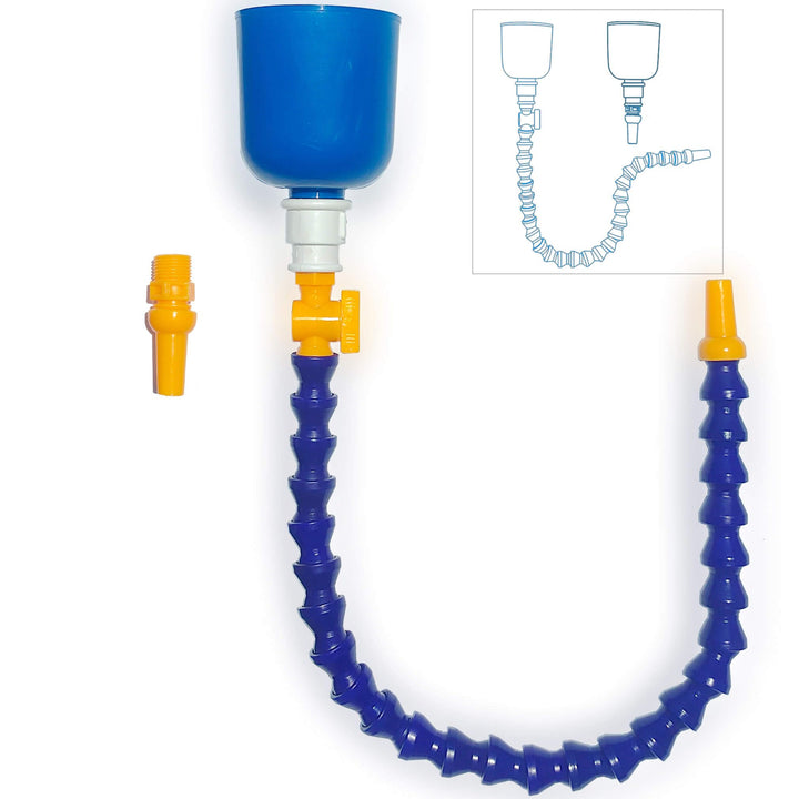 LOGOL front view of 27-inch bendable funnel showing full kit and benefits