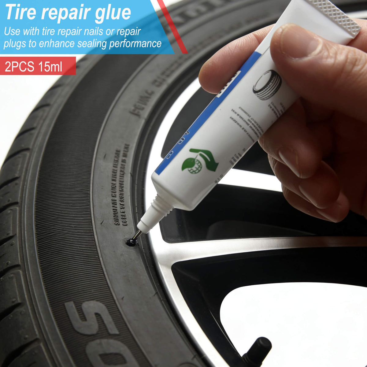 LOGOL insertion tool with tire glue displayed to show ease of roadside repairs