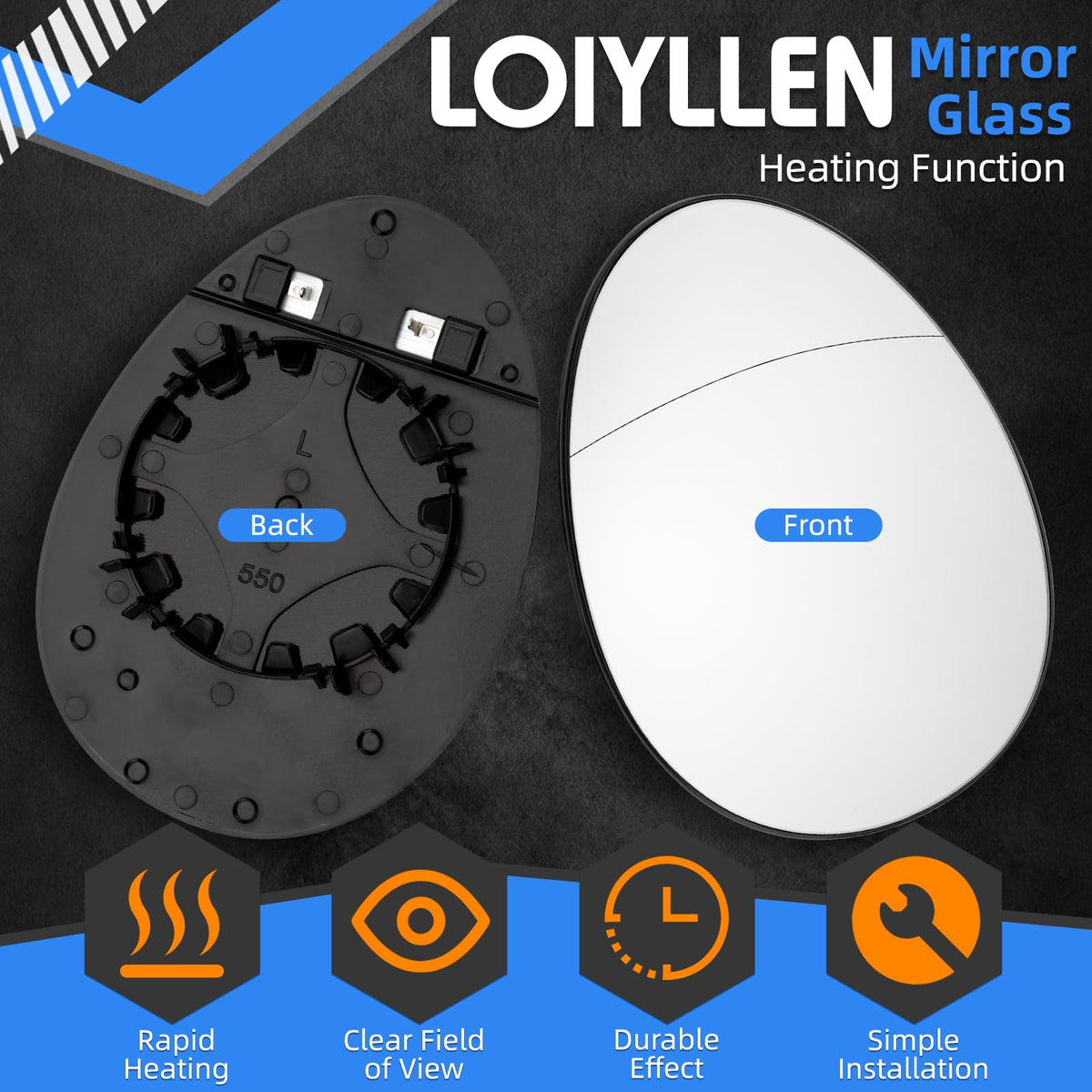 LOIYLLEN mirror glass close-up showing smooth quality glass for improved visibility