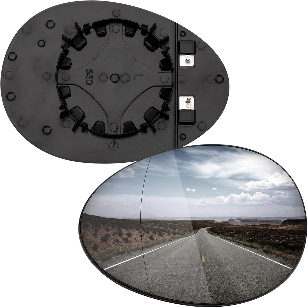 LOIYLLEN left driver mirror front view showing clear reflective surface and fit