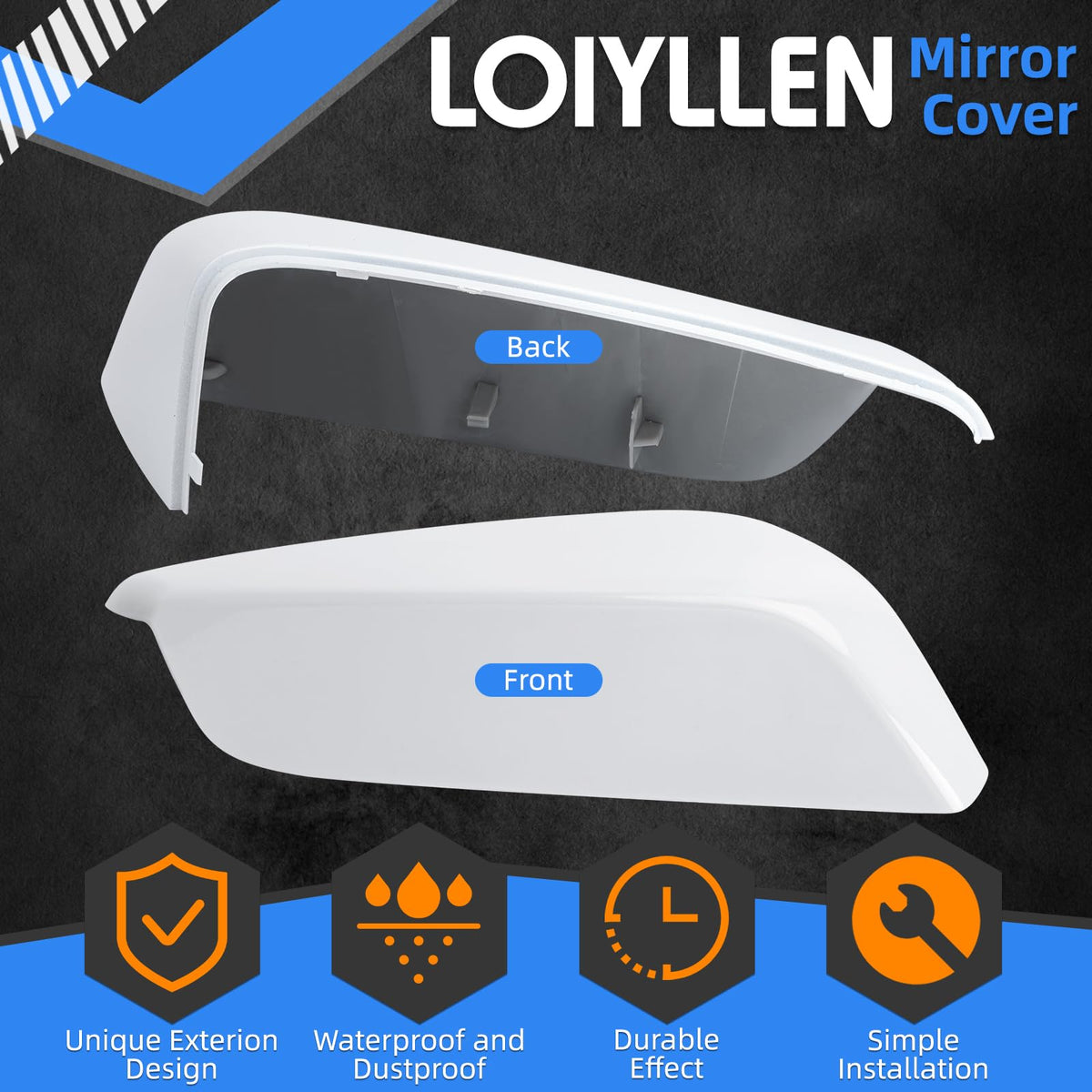 LOIYLLEN close-up of ABS texture on mirror cap highlighting durable finish