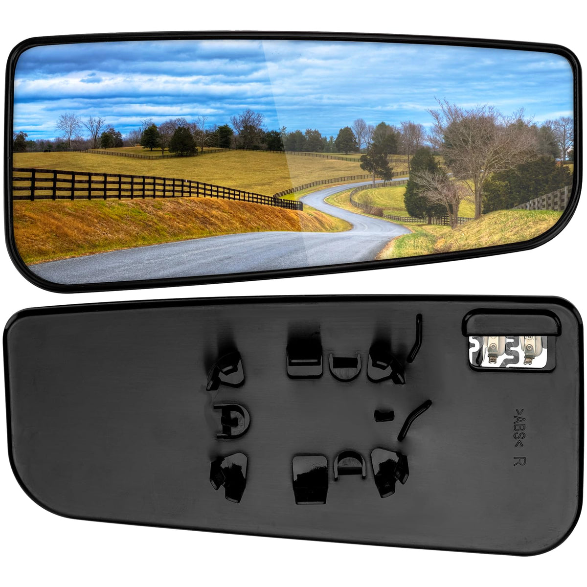 LOIYLLEN passenger mirror front view showing clear glass and OEM fit benefit