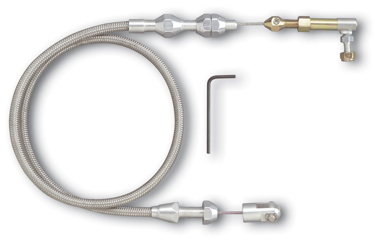 Lokar throttle cable front view showing clean finish and durable ends for reliable control
