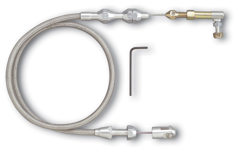 Lokar throttle cable front view showing clean finish and durable ends for reliable control