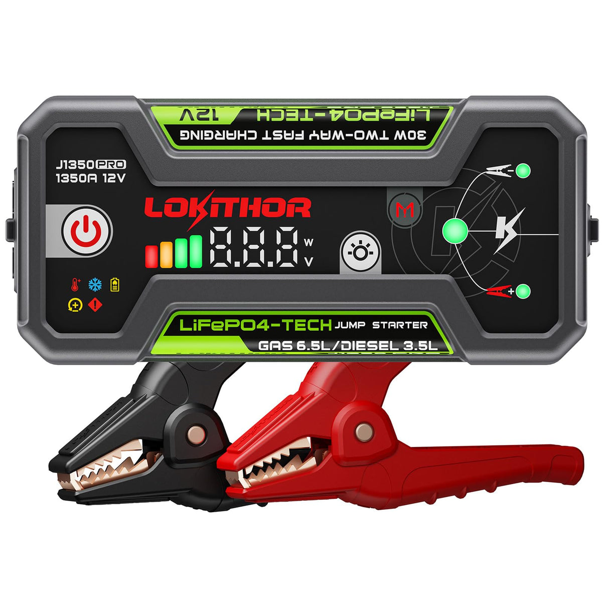 LOKITHOR J1350 PRO front view showing compact design and quick-start benefit