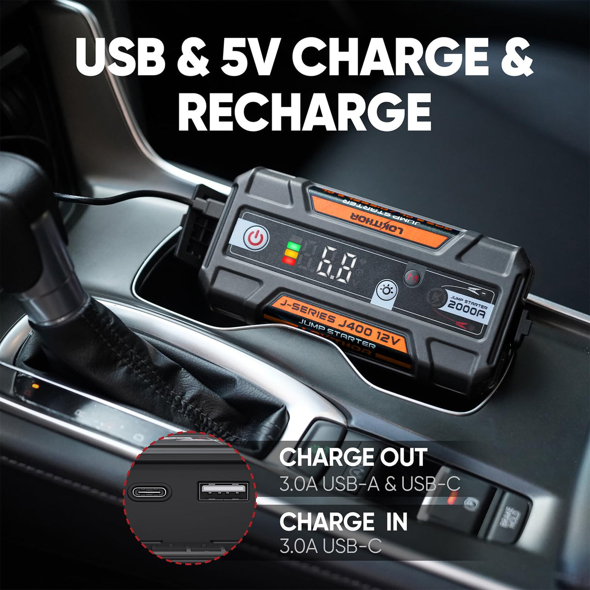 LOKITHOR J400 connected to a car battery demonstrating powerful starting capability