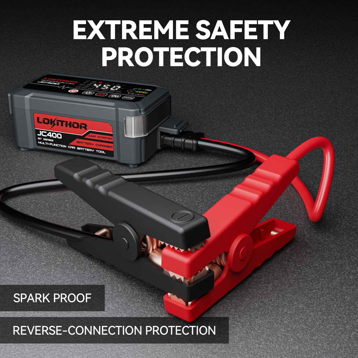 LOKITHOR JC400 LED modes at night showing bright SOS and strobe illumination for emergencies