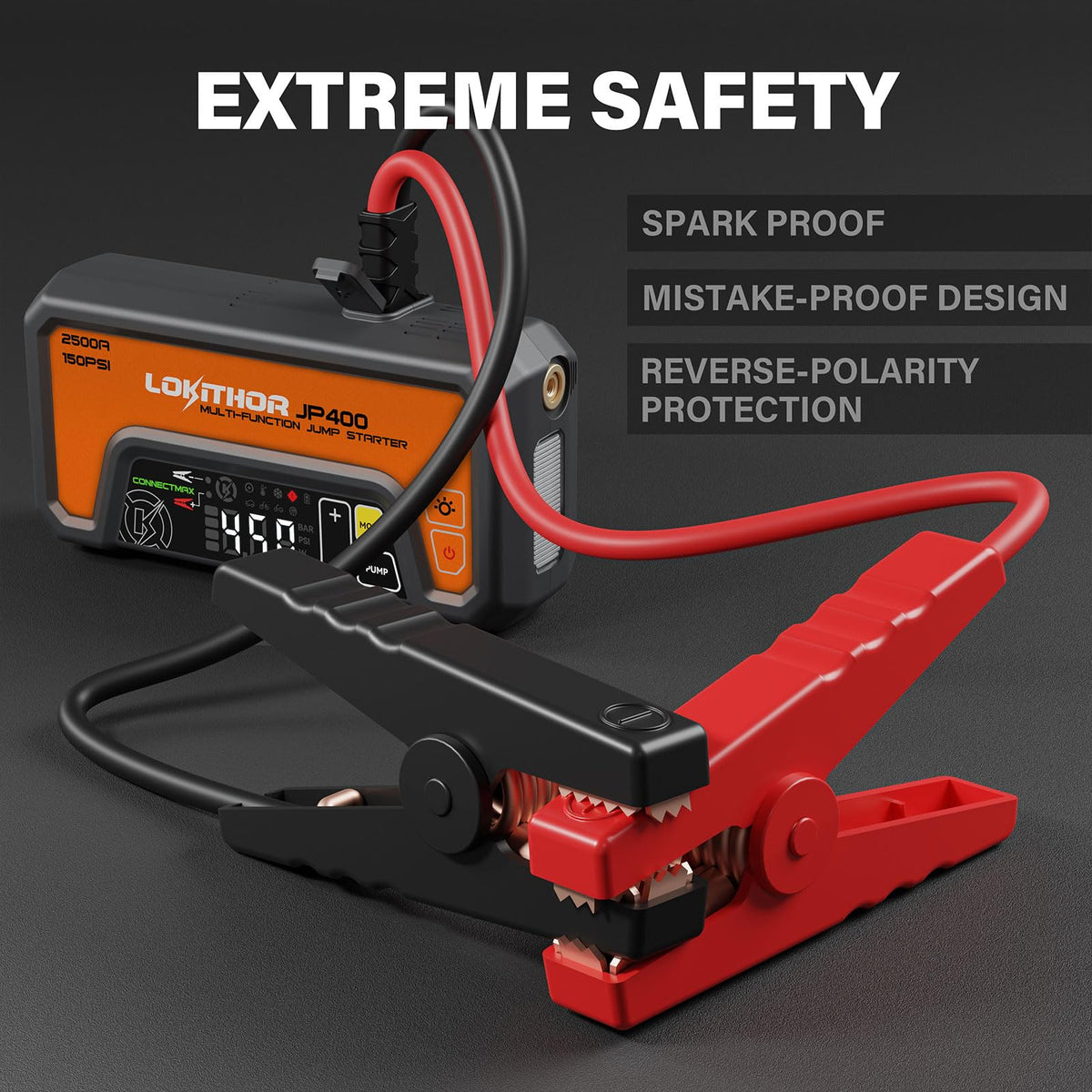 LOKITHOR JP400 300-lumen LED flashlight in strobe mode for roadside visibility