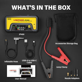 LOKITHOR JP400 packed in included storage bag, compact portability for trunk storage