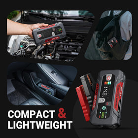 LOKITHOR JT400 connected to a car battery demonstrating reliable roadside starting