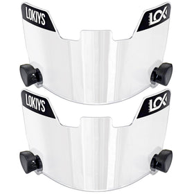 LOKIYS clear visor front packaging showing dual visors and clips for easy identification and protection