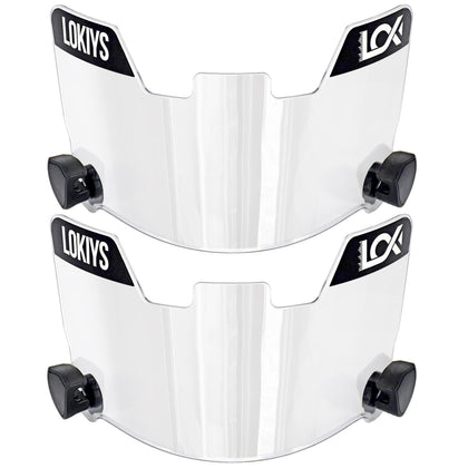 LOKIYS clear visor front packaging showing dual visors and clips for easy identification and protection