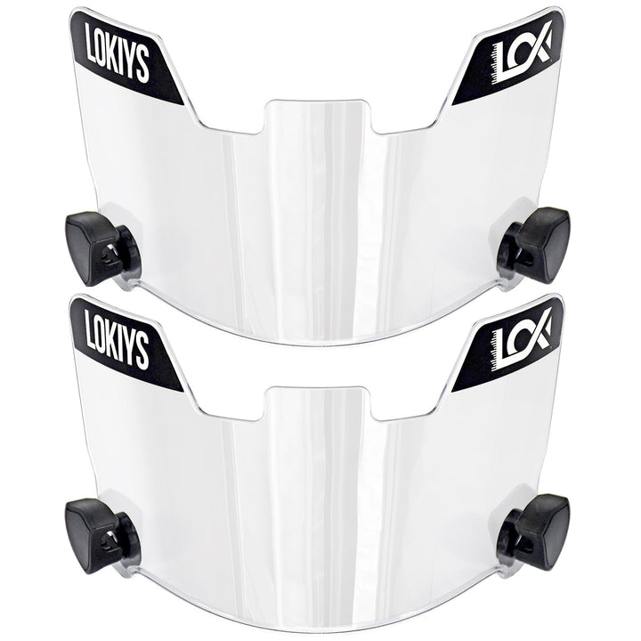LOKIYS clear visor front packaging showing dual visors and clips for easy identification and protection